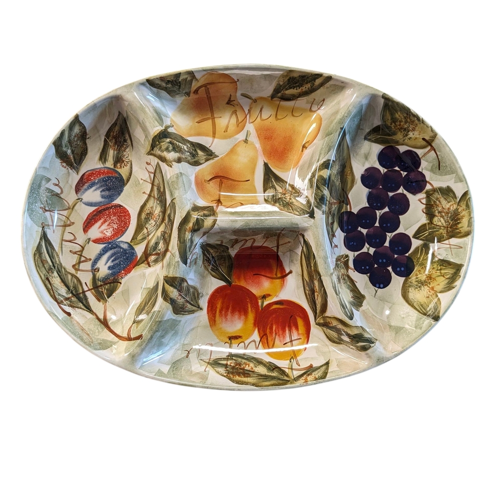 Tabletops Gallery Mixed Fruits Hand Painted Hand Crafted Serving Platter NWT